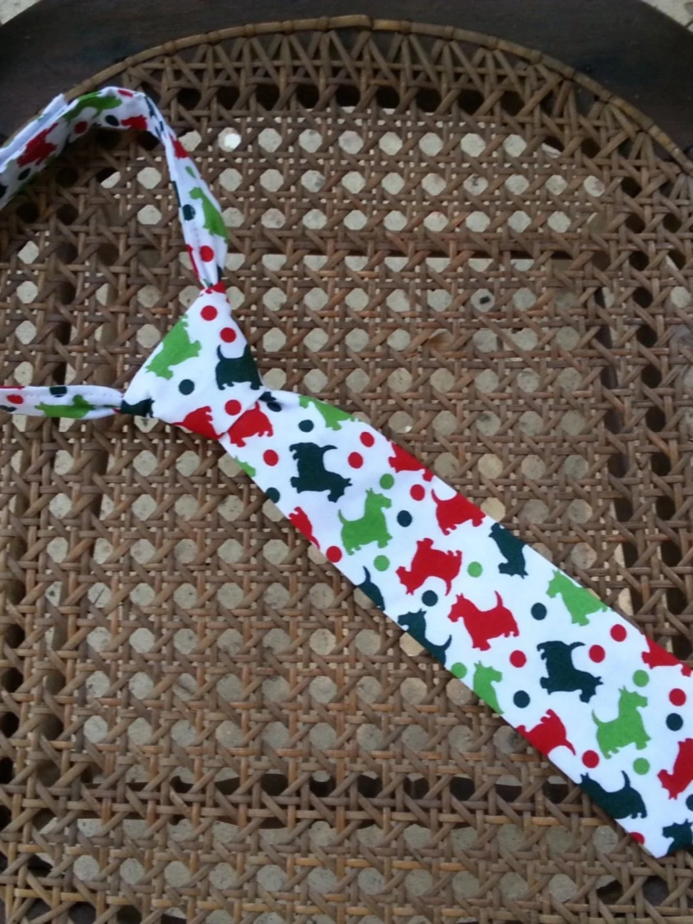 Dashing Scottish Terrier Puppy Dog neck tie kid and toddler size Red and Green